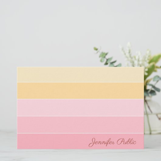 Rosa gelbe Farbe Harmonie Handschrift Skriptname Briefpapier (Stehend Vorderseite)