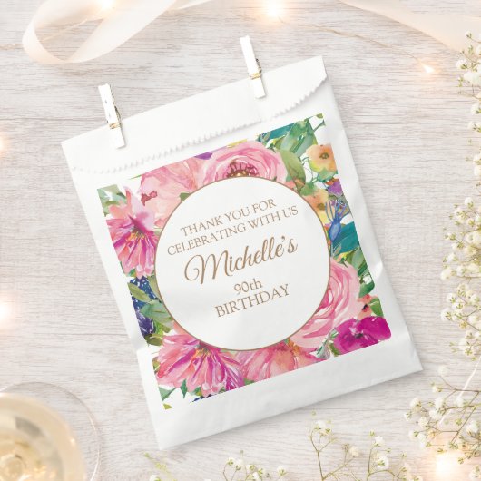 Rosa Gelbe Flora 90. Geburtstag Geschenktütchen (Ausgeschnitten)