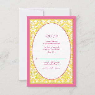 Rosa Gelbe florale Damaskus-Hochzeitskarte RSVP Karte