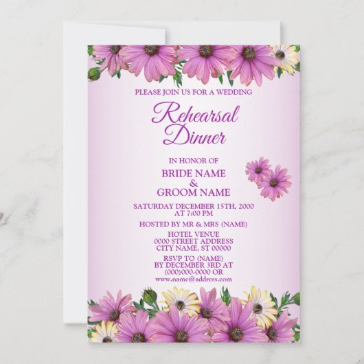 Rosa gelbe florale rustikale Hochzeitsprobe Dinner Einladung (Vorderseite)
