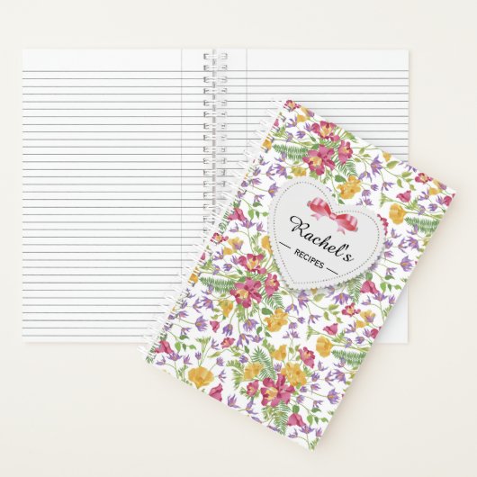 Rosa gelbe florale Weißes Herz Ribbon Rezept Notizblock (Innen)