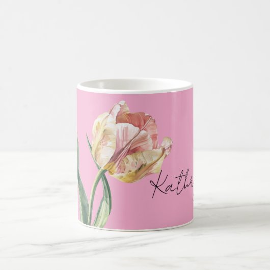 Rosa gelbe Frühlings-Tulpen-Blume Kaffeetasse (Mittel)