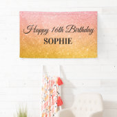 Rosa Gelbe Geburtstagsparty Glitzer Banner (Insitu)