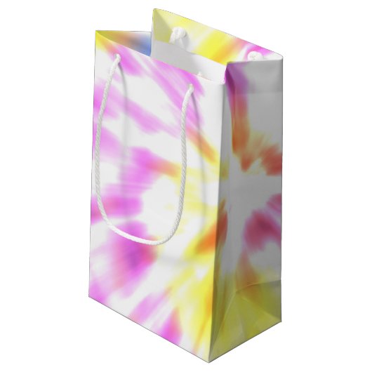 Rosa gelbe gefärbte Krawatte Kleine Geschenktüte (Rückseite Schrägansicht)