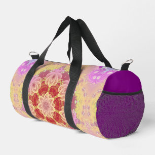 Rosa Gelbe geometrische Fraktal-Blume Duffle Bag