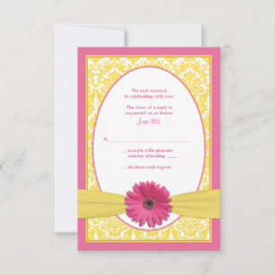 Rosa gelbe Gerbera-Dahlie Hochzeitsantwortkarte RSVP Karte