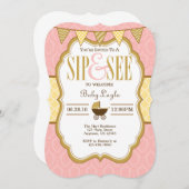 Rosa gelbe goldene Sippe und sehen Sie Einladung (Vorne/Hinten)