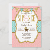 Rosa gelbe goldene Sippe und sehen Sie Einladung (Vorderseite)