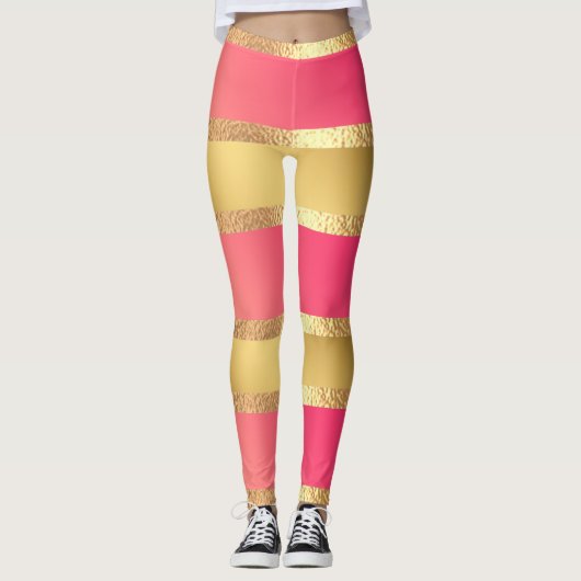 Rosa Gelbe goldene Streifen Leggings (Vorderseite)