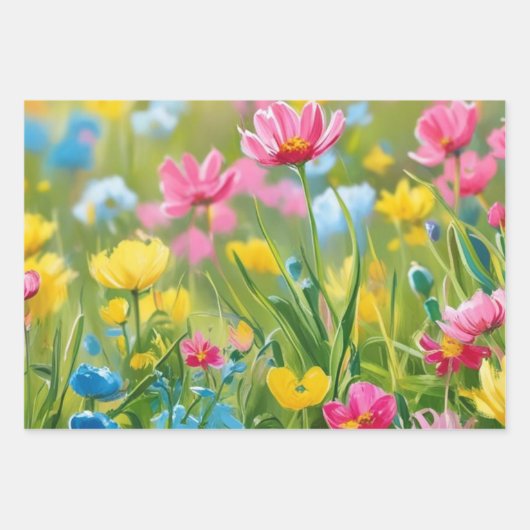 Rosa Gelbe Grüne Blume Fields 2025 Geschenkpapier Set (Vorderseite 2)