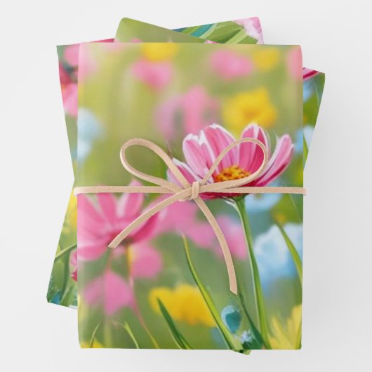 Rosa Gelbe Grüne Blume Fields 2025 Geschenkpapier Set (Beispiel)