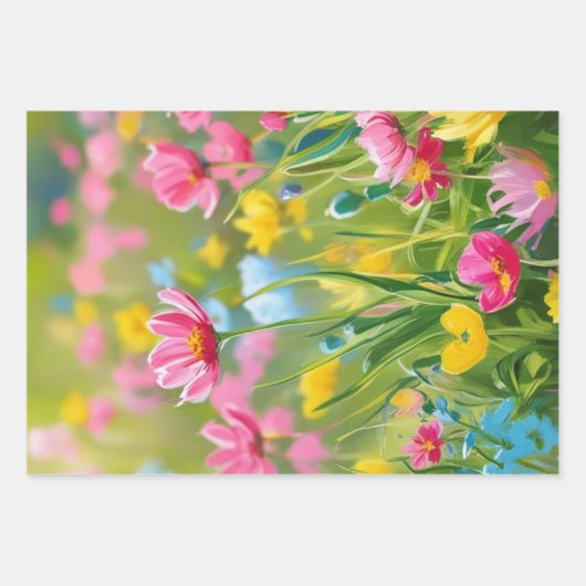 Rosa Gelbe Grüne Blume Fields 2025 Geschenkpapier Set (Vorderseite 3)