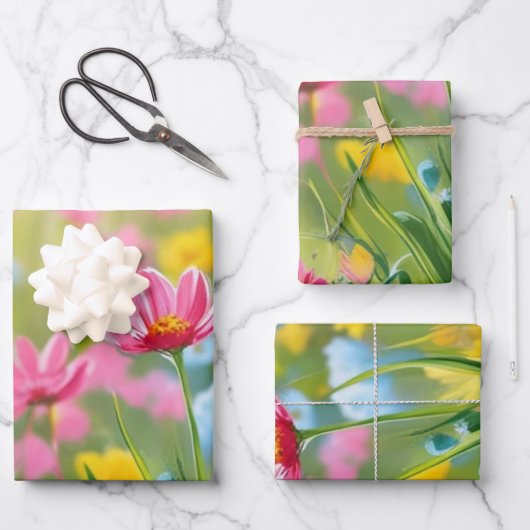 Rosa Gelbe Grüne Blume Fields 2025 Geschenkpapier Set (Vorderseite)