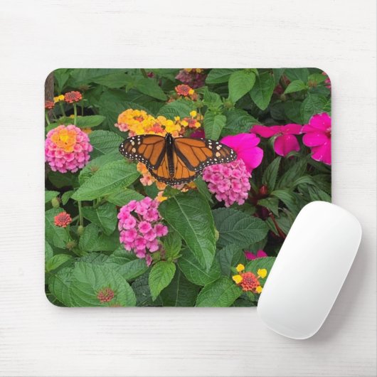 Rosa Gelbe grüne Lantana mit Schmetterling Mousepad (Mit Mouse)