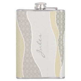 Rosa gelbe, grüne Streifen Abstrakte Waves Name Flachmann