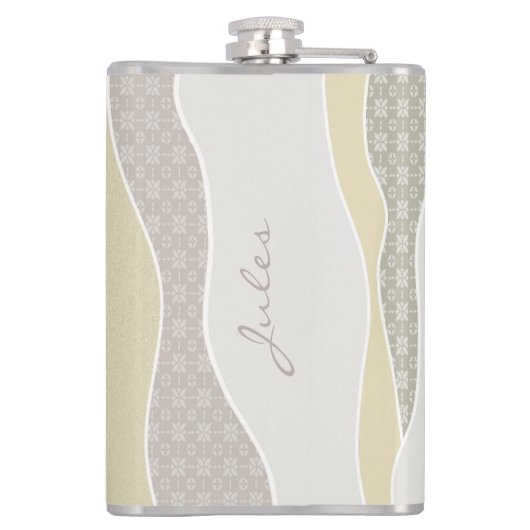 Rosa gelbe, grüne Streifen Abstrakte Waves Name Flachmann (Rückseite)