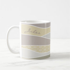 Rosa gelbe, grüne Streifen Abstrakte Waves Name Kaffeetasse