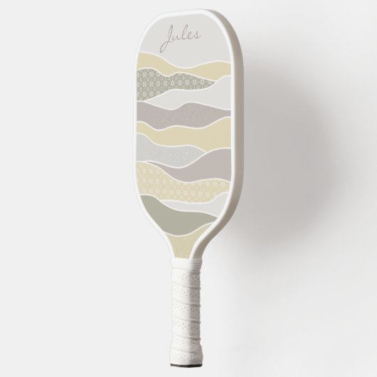 Rosa gelbe, grüne Streifen Abstrakte Waves Name Pickleball Schläger (Links)