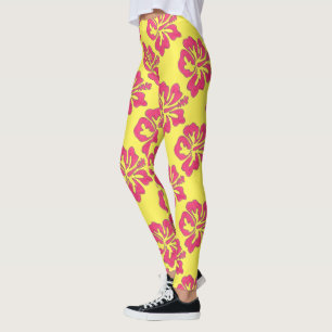 Rosa Gelbe Hawaiianische Blume für tropischen Hibi Leggings