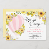 Rosa gelbe Heißluftballon Sonnenblumen Geburtstag Einladung (Vorne/Hinten)