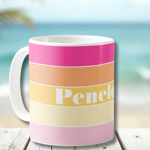 Rosa Gelbe Individuelle Sommerfarbenblockstreifen Kaffeetasse
