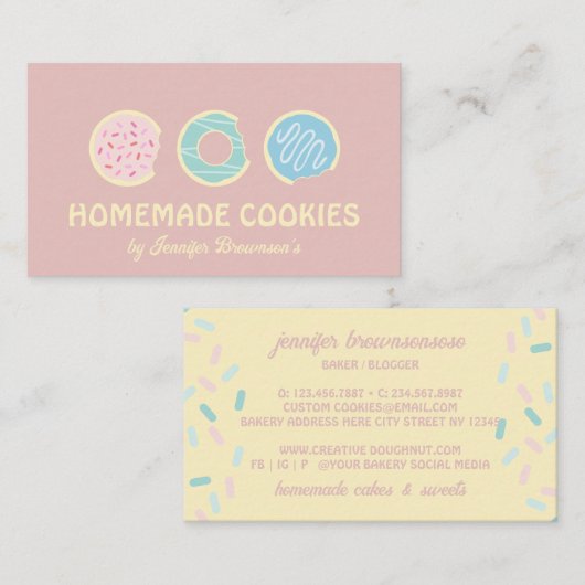 Rosa Gelbe Kekse Doughnut Sweet Leckereien Visitenkarte (Vorne/Hinten)