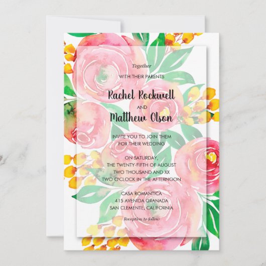 Rosa Gelbe Korallenblume Einladung (Vorderseite)