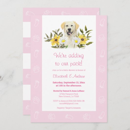 Rosa gelbe Labrador Dog Kinderdusche Einladung (Vorne/Hinten)