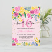 Rosa gelbe, leuchtend blumengoldene Schrift Sweet Einladung (Stehend Vorderseite)