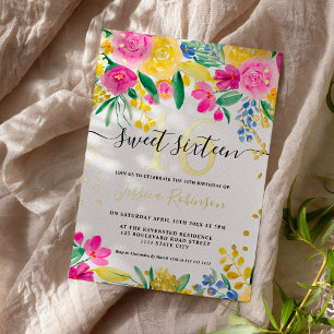 Rosa gelbe, leuchtend blumengoldene Schrift Sweet  Folieneinladung