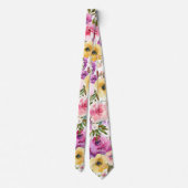 Rosa Gelbe Lila Frühlingsblumen Bläserneck Tie Krawatte (Rückseite)