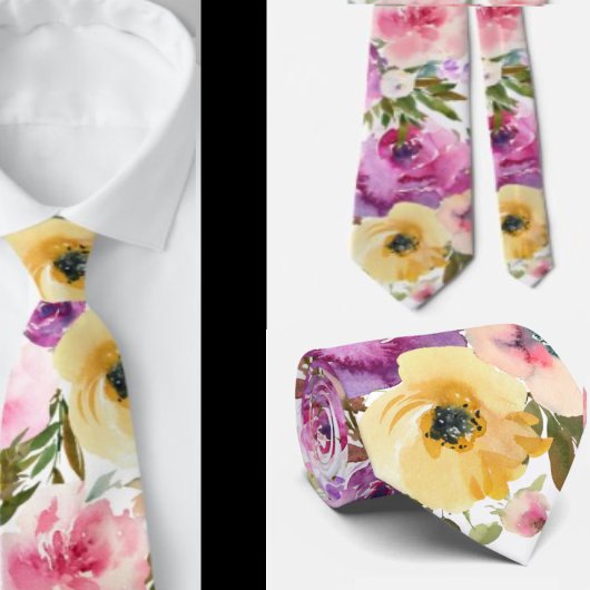 Rosa Gelbe Lila Frühlingsblumen Bläserneck Tie Krawatte