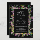 Rosa Gelbe Lila Wildblumen 100. Geburtstag Einladung (Vorne/Hinten)