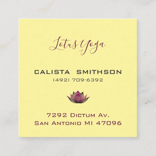 Rosa Gelbe Lotus Blume Piazza della Riforma Quadratische Visitenkarte (Rückseite)