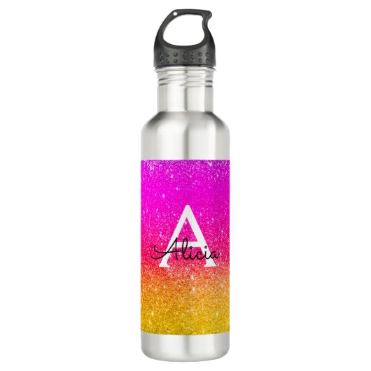 Rosa Gelbe Mongram-Regenbogenhalbmesser Edelstahlflasche (Vorderseite)
