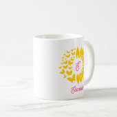Rosa Gelbe Mongram Sonnenblume Schmetterlinge Kaffeetasse (VorderseiteRechts)