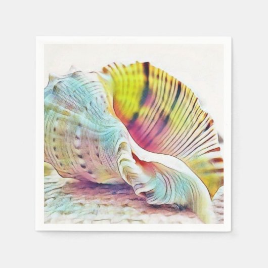 Rosa gelbe Muscheln Aquarell Papier Napkin Serviette (Vorderseite)