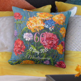 Rosa Gelbe Nelken auf blauem Happy Birthday Kissen