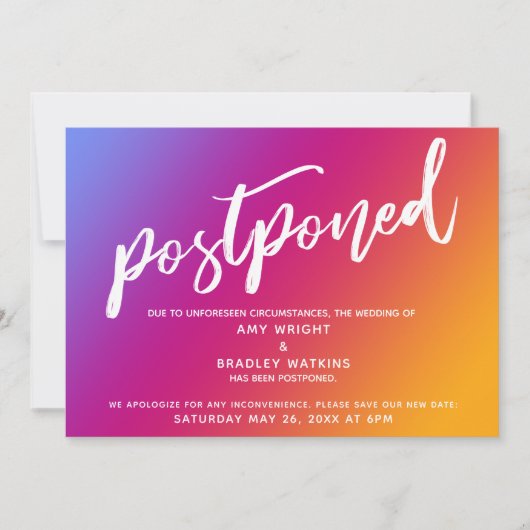 Rosa Gelbe Ombre Gradient Weded Postponed Card Einladung (Vorderseite)