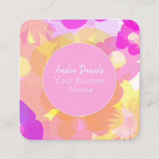Rosa gelbe Orange Quadratische Visitenkarte (Vorderseite)