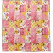 Rosa gelbe Patchwork-Decke im rustikalen Blumen-Re Duschvorhang (Vorderseite)