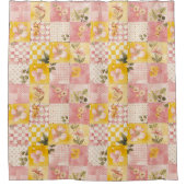 Rosa gelbe Patchwork-Decke rustikale florale Retro Duschvorhang (Vorderseite)