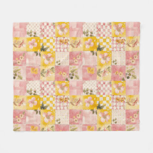 Rosa gelbe Patchwork-Quiltdecke im Gingham Cottage Fleecedecke