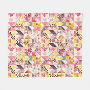 Rosa gelbe Patchwork-Quiltdecke im Gingham Cottage Fleecedecke