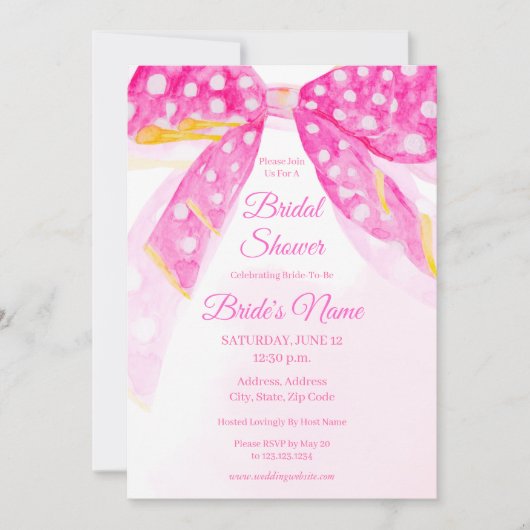 Rosa Gelbe Polka Dot Bow Bridal Dusche Einladung (Vorderseite)