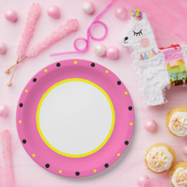 Rosa Gelbe Polka-Punkte Pappteller