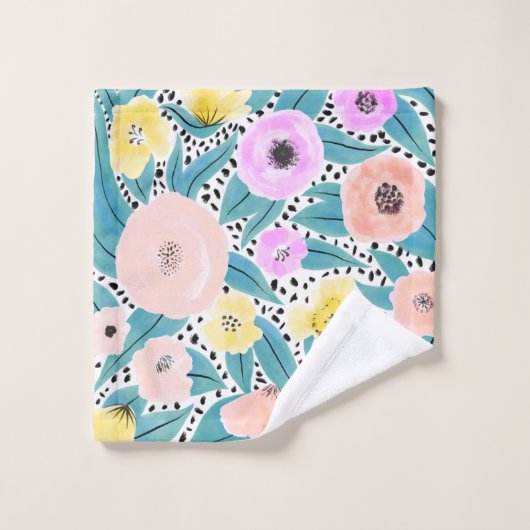 Rosa Gelbe Polka Punkte Wasserfarbmuster Waschlappen (Waschlappen)