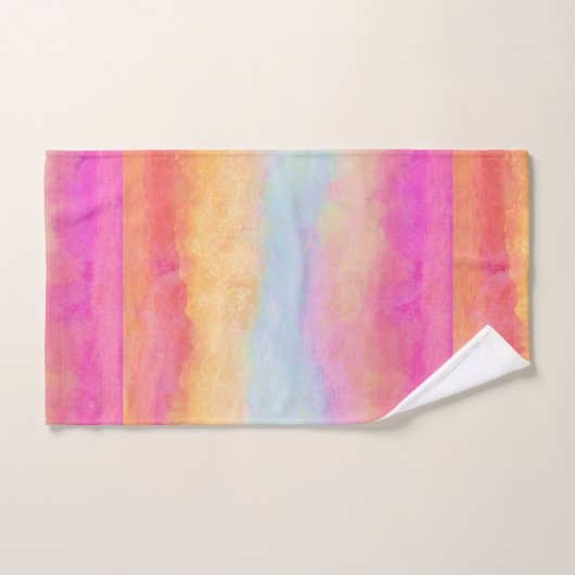 Rosa Gelbe Regenbogen Abstrakte Streifen Badhandtuch Set (Handtuch)