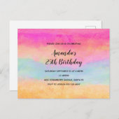Rosa Gelbe Regenbogen Abstrakte Streifen Geburtsta Einladungspostkarte (Vorne/Hinten)