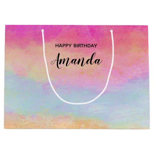 Rosa Gelbe Regenbogen Abstrakte Streifen Geburtsta Große Geschenktüte (Vorderseite)